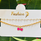 Pink Bow Double Chain Bracelet