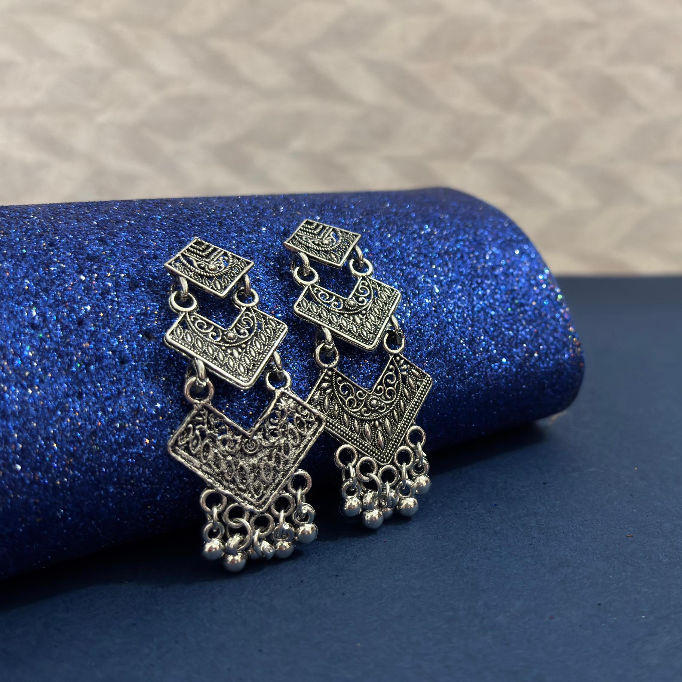 Arya Oxidized Silver Chevron Dangles