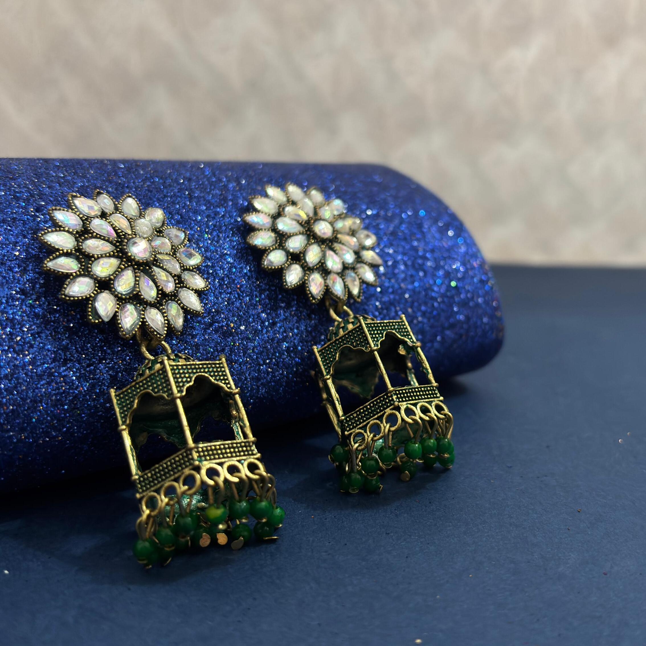 Aafreen Antique Green Jhumkas