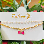 Pink Bow Double Chain Bracelet